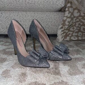 Betsey Johnson Silver Glitter Heels with Bow